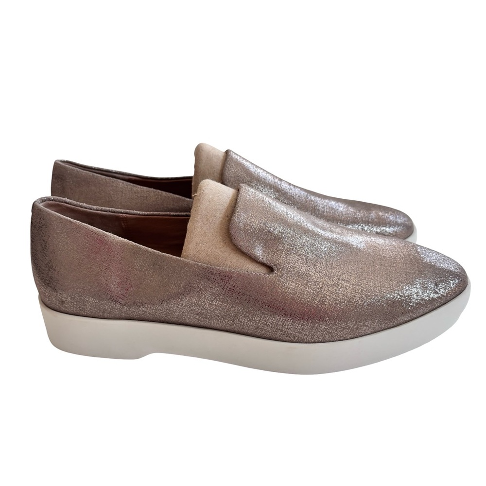 DONNA KARAN New York Pia Slip On Sneakers Gold Leather Sz 9
